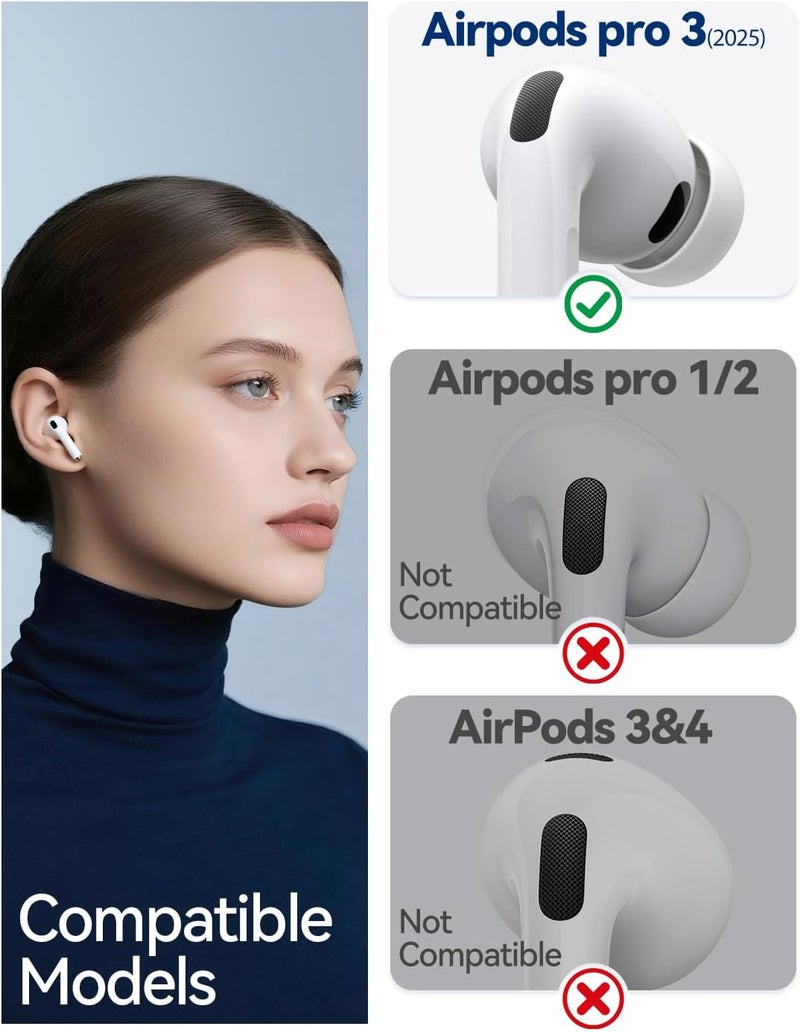 joremx 5 Pairs Silicone Replacement Ear Tips for AirPods Pro 3 (2025) with Cleaning Pen,Built-in dust Guard Screen,USB-C (2025)-5 Sizes (XXS/XS/S/M/L)-White - Image 2